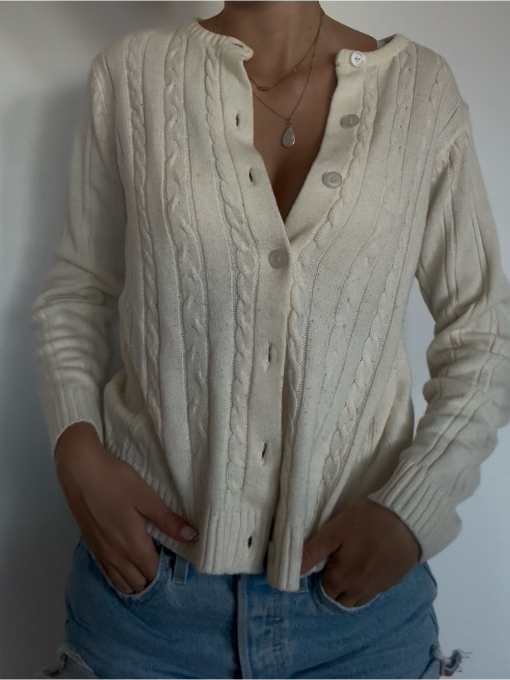 Turtle Boy Cream Cable Knit Button-Up Sweater Cardigan